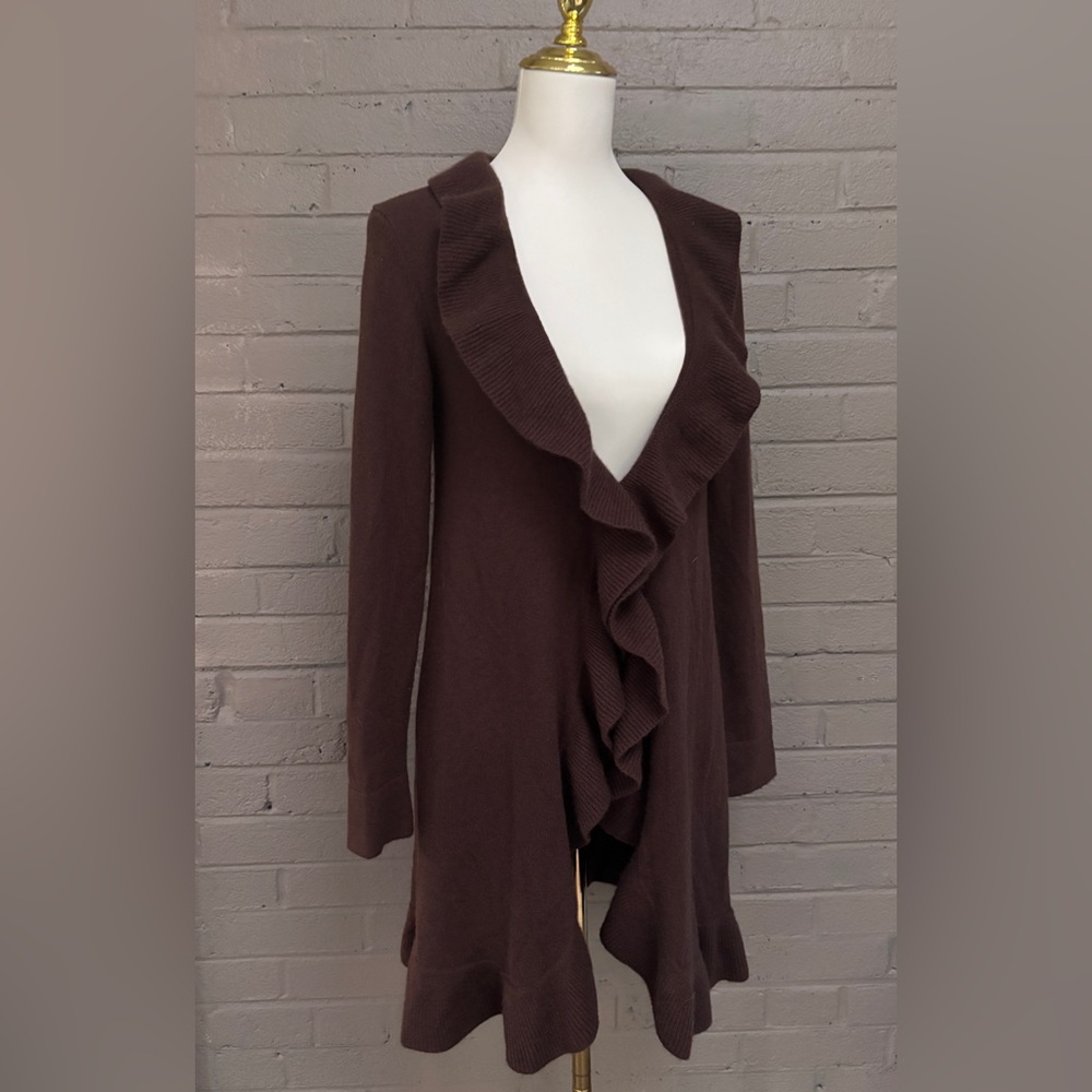Lilly Pulitzer Cashmere Brown Ruffled Sweater - Picture 2 of 11